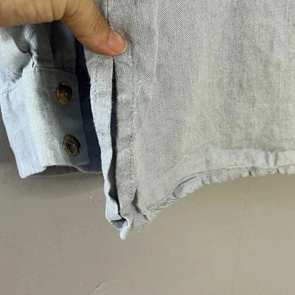 Sand Snow 100% Stonewashed Linen Long Sleeve Shirt Blue L/XL Seashell Buttons - Picture 11 of 14